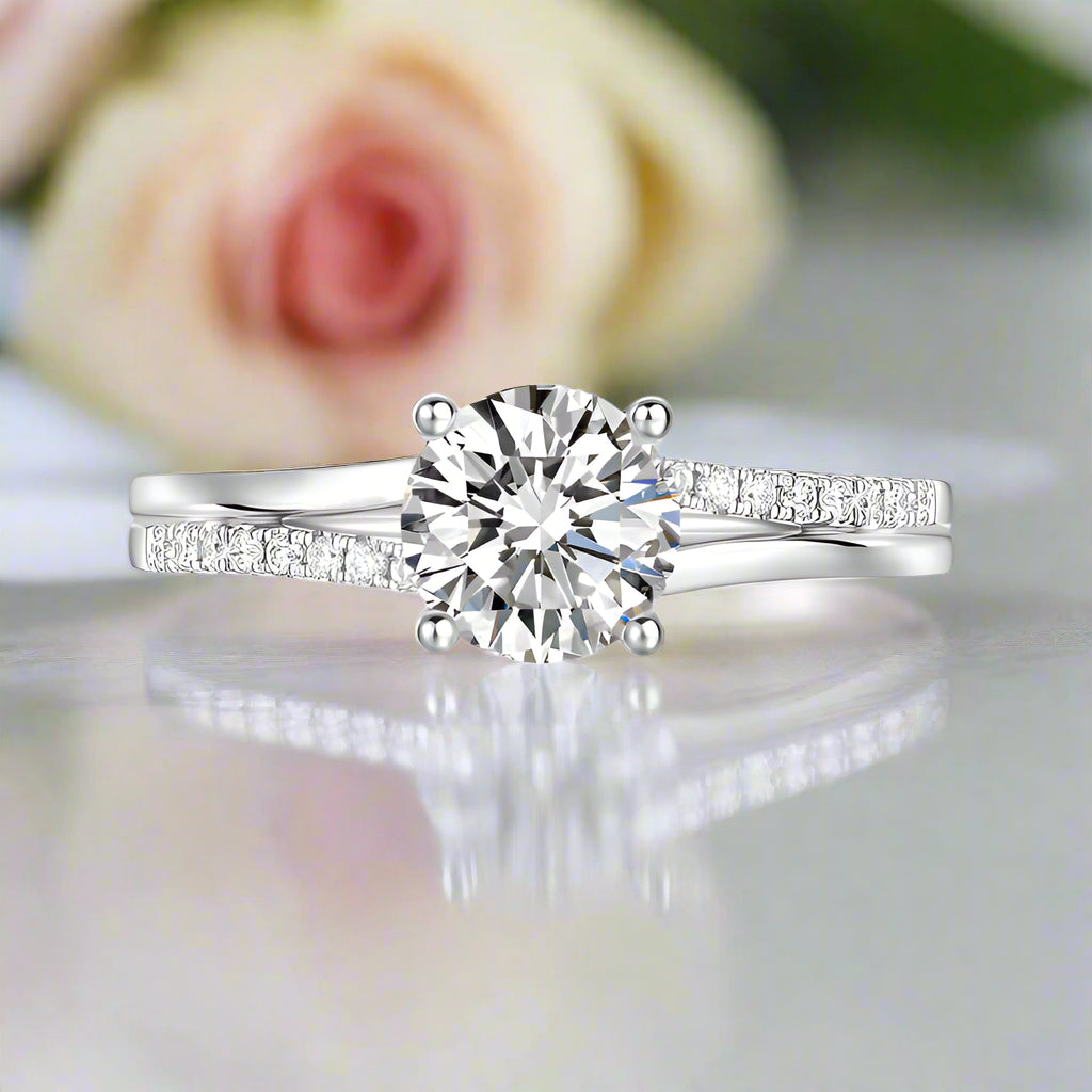 14k White Gold 1.0 Ct Round Diamond Split Shank Engagement Ring-Black Diamonds New York