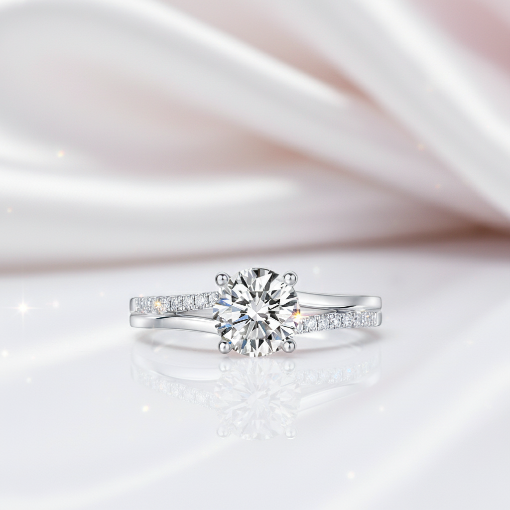 14k White Gold 1.0 Ct Round Diamond Option Split Shank Engagement Ring-Black Diamonds New York