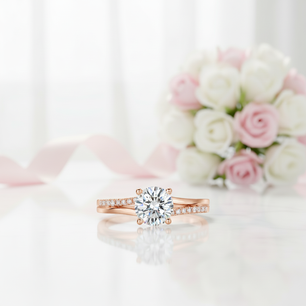 14k White Gold 1.0 Ct Round Diamond Option Split Shank Engagement Ring-Black Diamonds New York