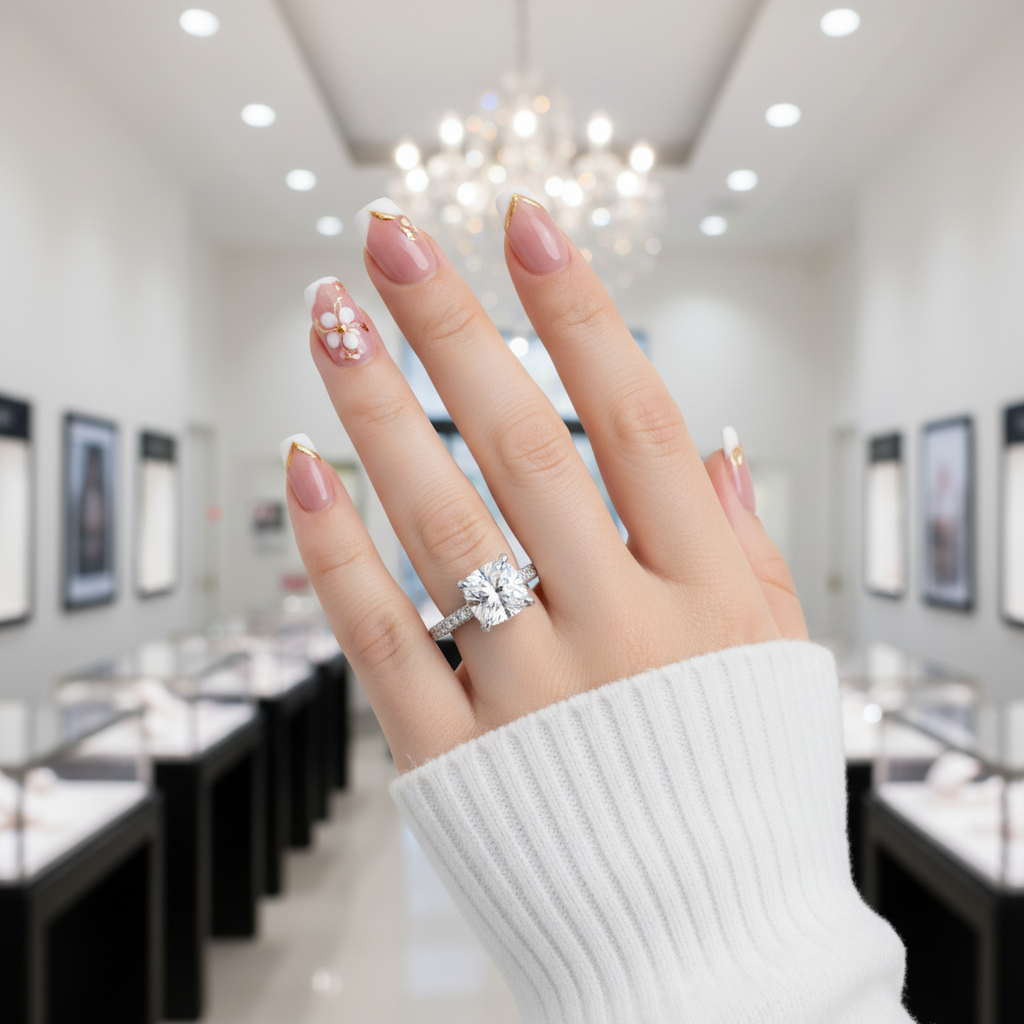 14k White Gold 1.5 Ct Cushion Cut Diamond Option Engagement Ring-Black Diamonds New York