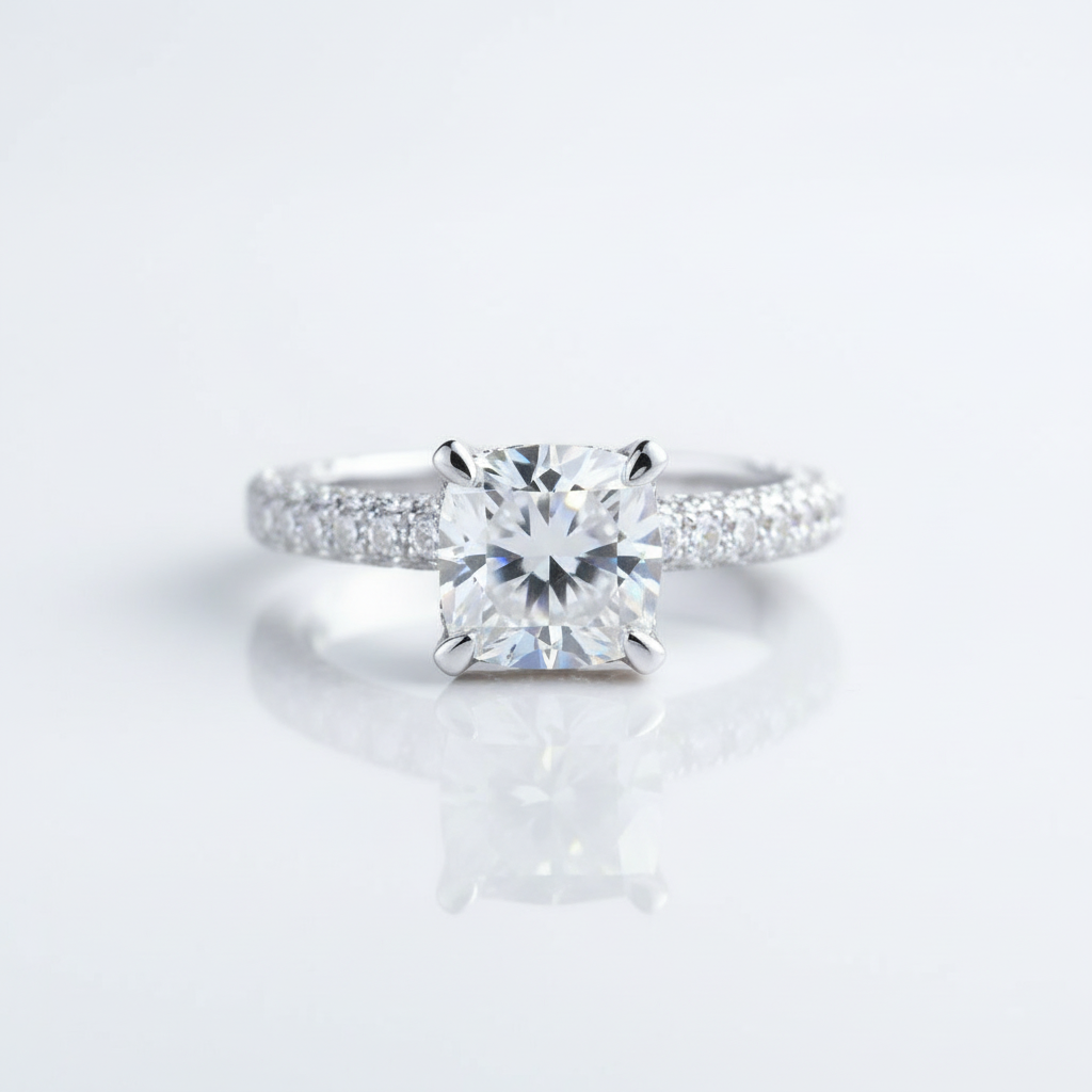 14k White Gold 1.5 Ct Cushion Cut Diamond Option Engagement Ring-Black Diamonds New York