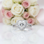 14k White Gold 2.0 Ct 8.5mm Heart Shaped Diamond Option Halo Engagement Ring-Black Diamonds New York