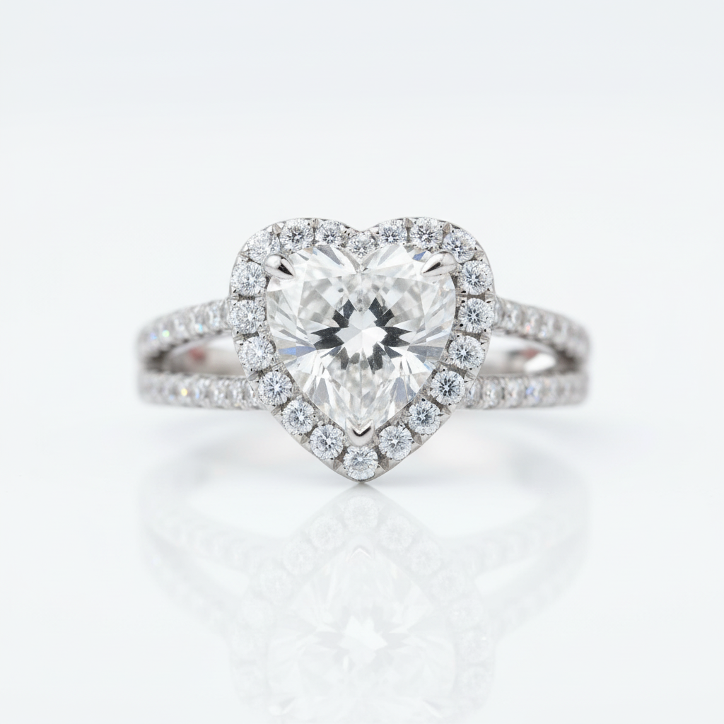14k White Gold 2.0 Ct 8.5mm Heart Shaped Diamond Option Halo Engagement Ring-Black Diamonds New York