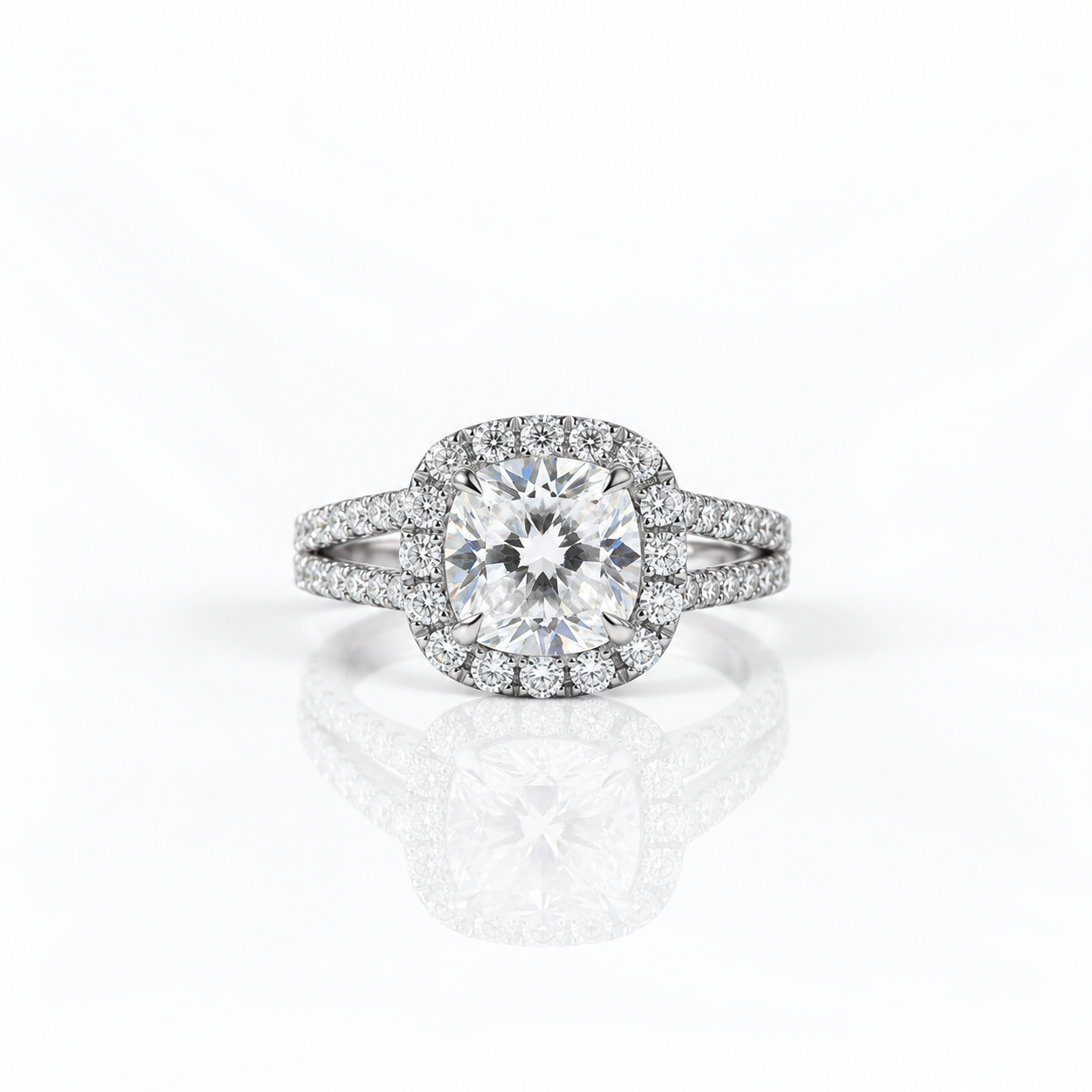 14k White Gold 2.0 Ct Cushion Cut Diamond Option Split Band Halo Engagement Ring-Black Diamonds New York