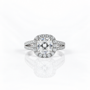 14k White Gold 2.0 Ct Cushion Cut Diamond Option Split Band Halo Engagement Ring-Black Diamonds New York