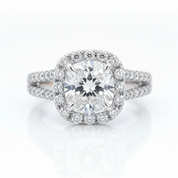 14k White Gold 2.0 Ct Cushion Cut Diamond Option Split Band Halo Engagement Ring-Black Diamonds New York