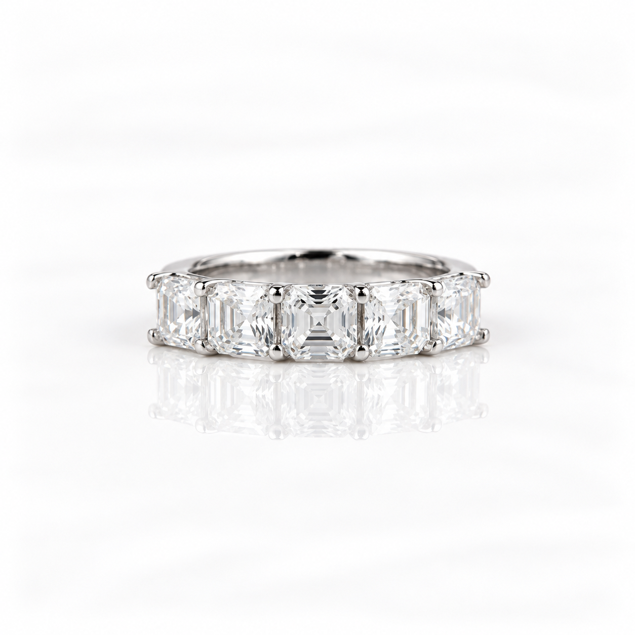 14k White Gold 3.0 Ct Asscher Cut Diamond Option Half Eternity Wedding Band-Black Diamonds New York