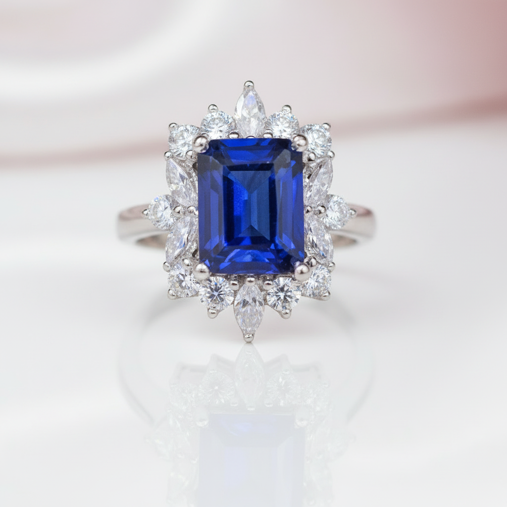 14k White Gold 3.0 Ct Blue Sapphire Diamond Option Engagement Ring-Black Diamonds New York