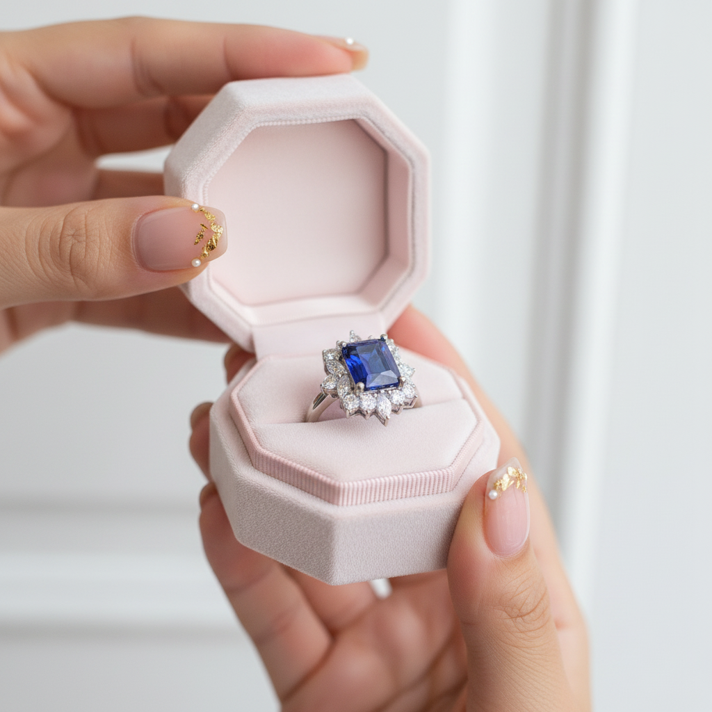 14K White Gold 3.0 Ct Blue Sapphire Diamond Engagement Ring-Black Diamonds New York