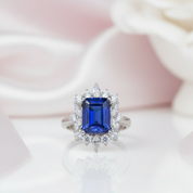 14K White Gold 3.0 Ct Blue Sapphire Diamond Engagement Ring-Black Diamonds New York