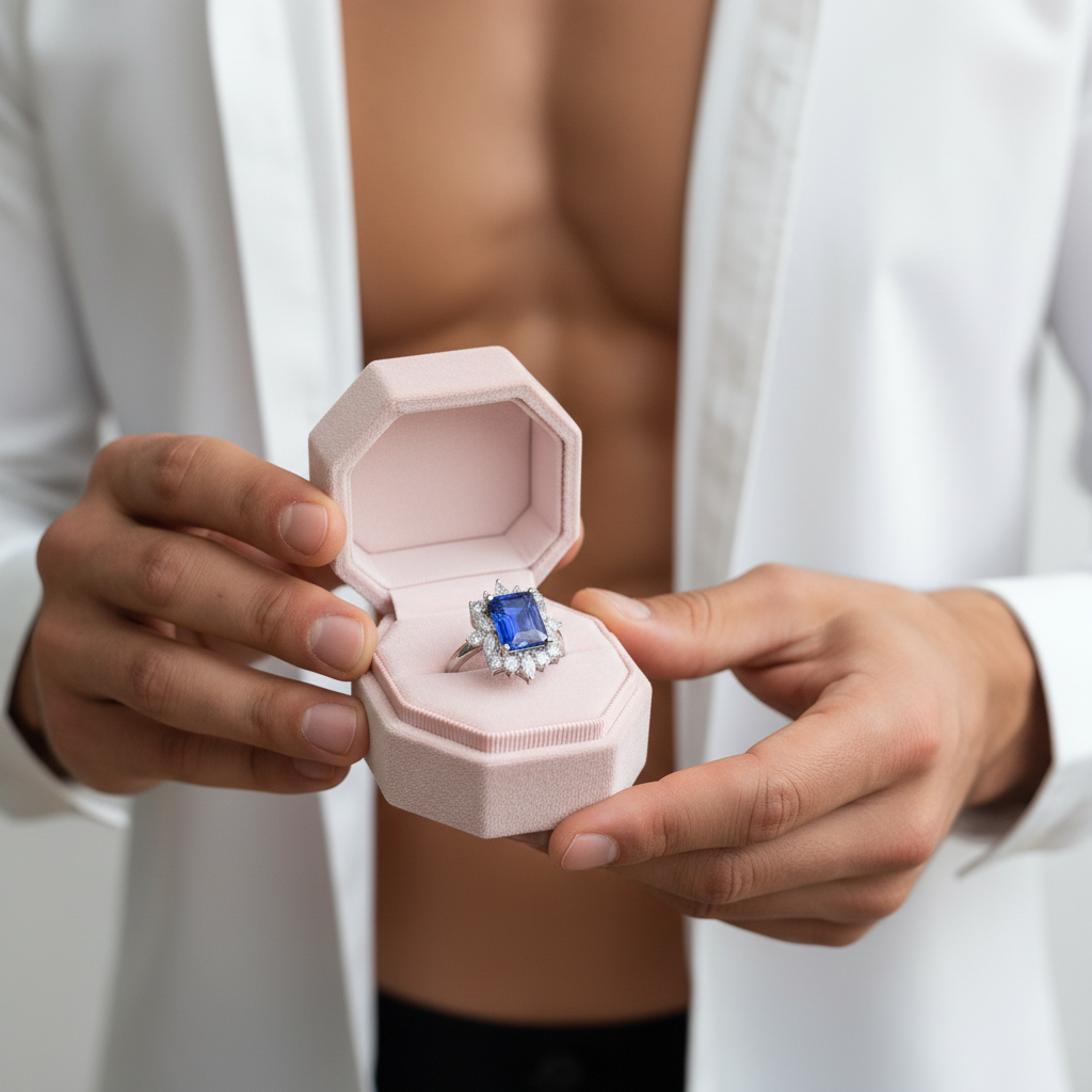 14K White Gold 3.0 Ct Blue Sapphire Diamond Engagement Ring-Black Diamonds New York