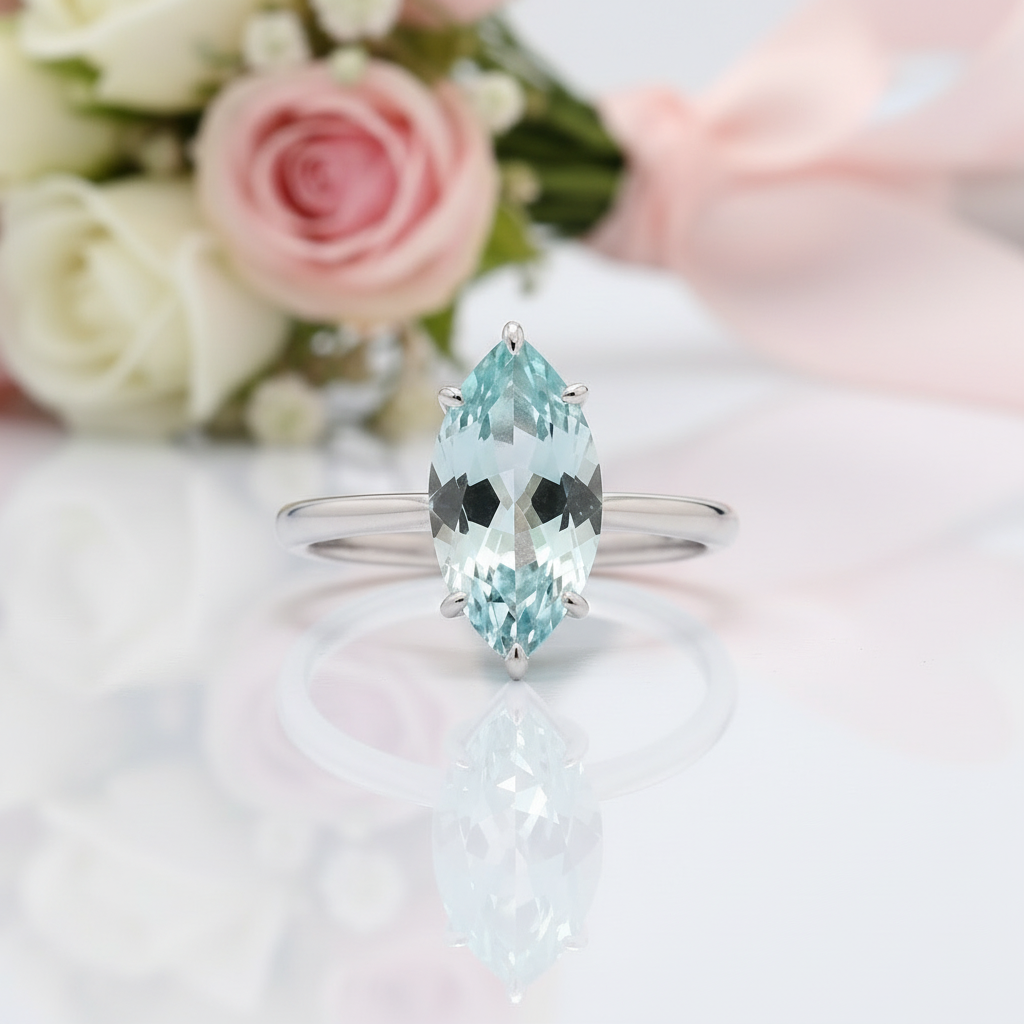 14k White Gold 3.0 Ct Marquise Cut Diamond Engagement Ring-Black Diamonds New York