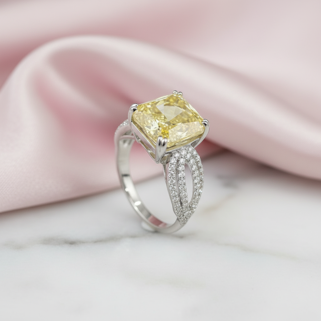 14K White Gold 4.0 Ct Yellow Diamond Option Engagement Ring-Black Diamonds New York