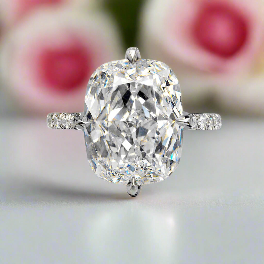 14K White Gold Cushion Cut Diamond Hidden Halo Engagement Ring-Black Diamonds New York