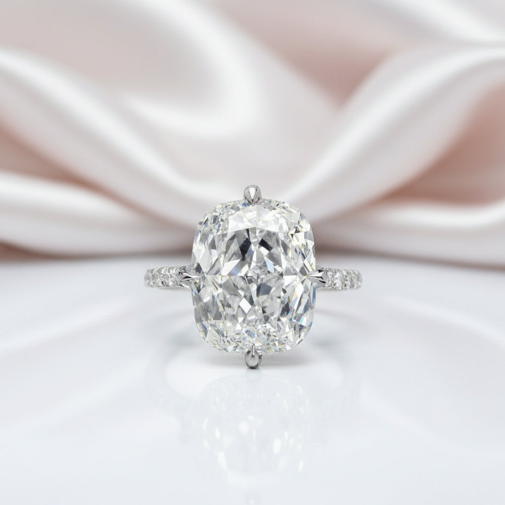 14k White Gold Cushion Cut Diamond Option Hidden Halo Engagement Ring-Black Diamonds New York