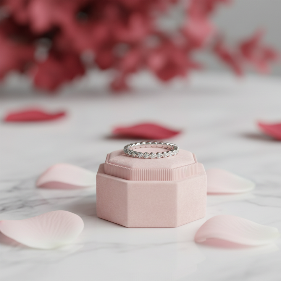 14k White Gold Heart Eternity Stacking Ring 0.33ct Diamond-Black Diamonds New York