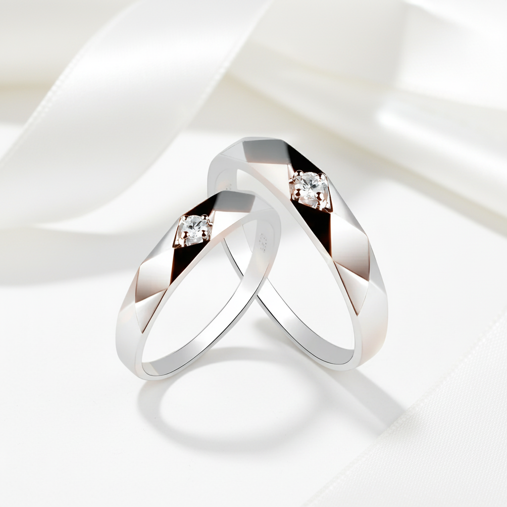 14k White Gold Rhombus Round Diamond Engagement Ring