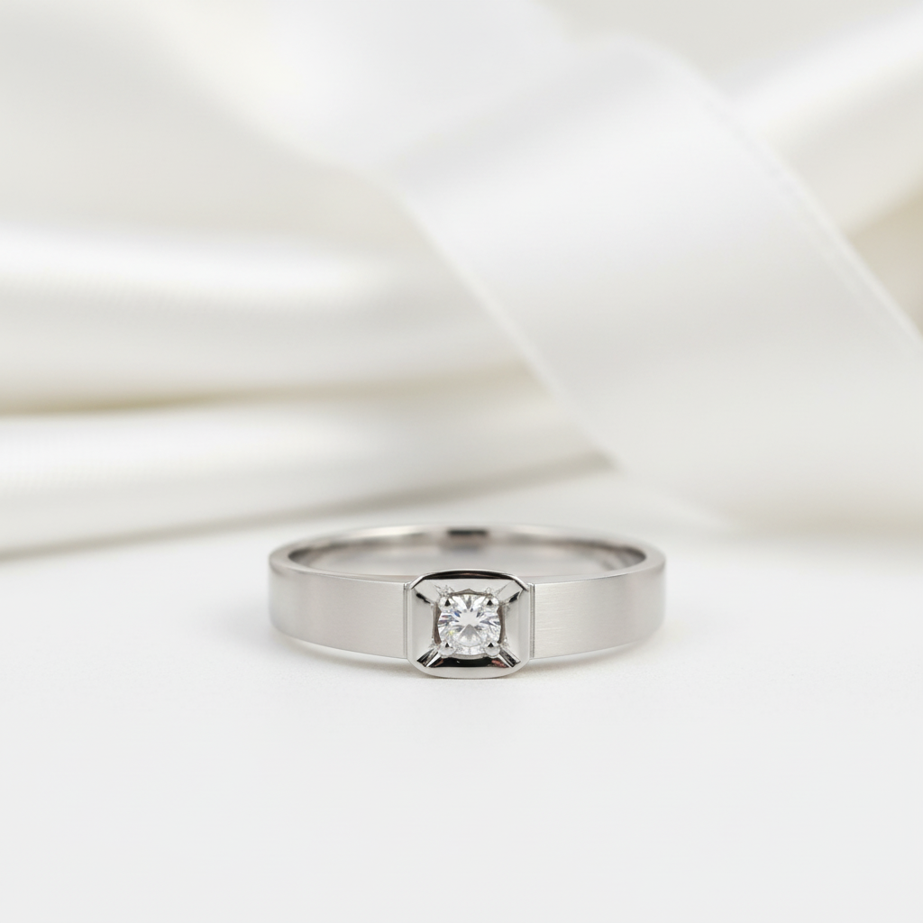 14k White Gold Round Diamond Casual Engagement Ring