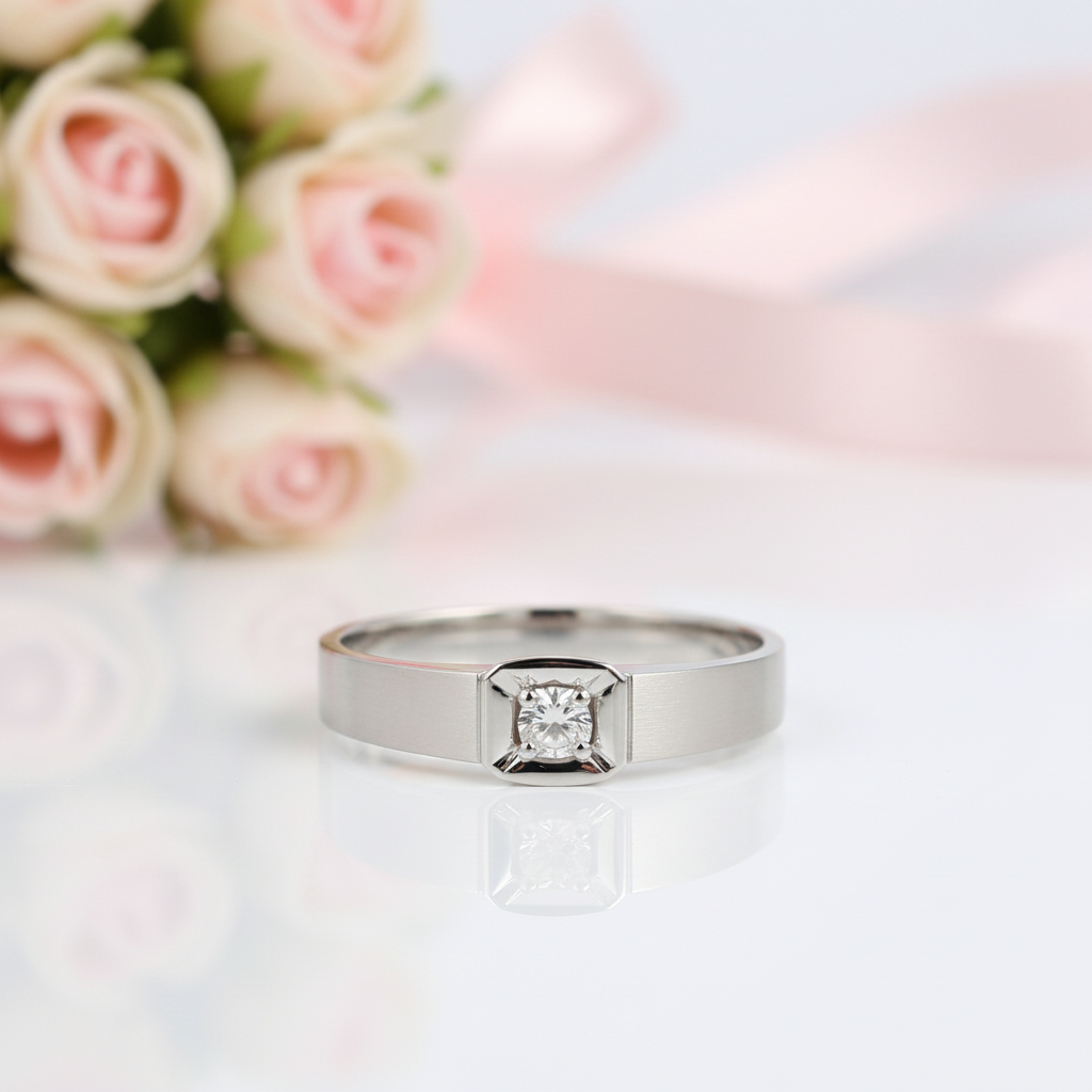 14k White Gold Round Diamond Casual Engagement Ring