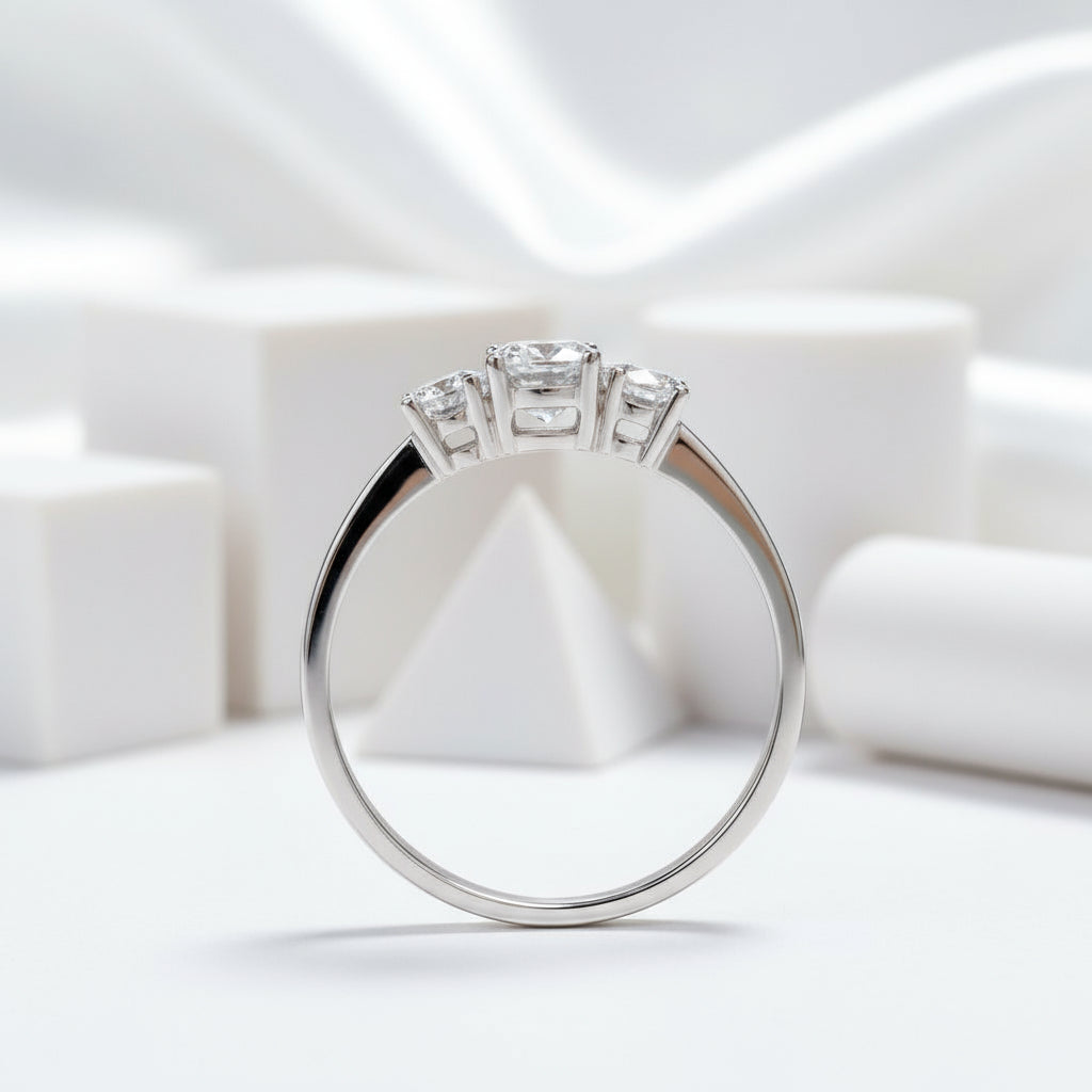 14k White Gold Three-Stone 0.5 Carat Lab Grown Diamond Engagement Ring-Black Diamonds New York