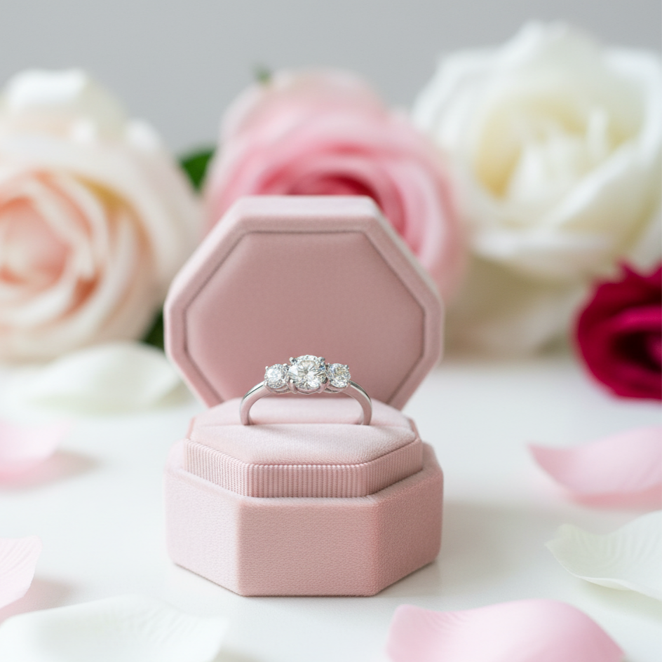 14k White Gold Three-Stone 0.5 Carat Lab Grown Diamond Engagement Ring-Black Diamonds New York