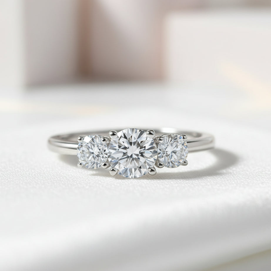 14k White Gold Three-Stone 0.5 Carat Lab Grown Diamond Engagement Ring-Black Diamonds New York