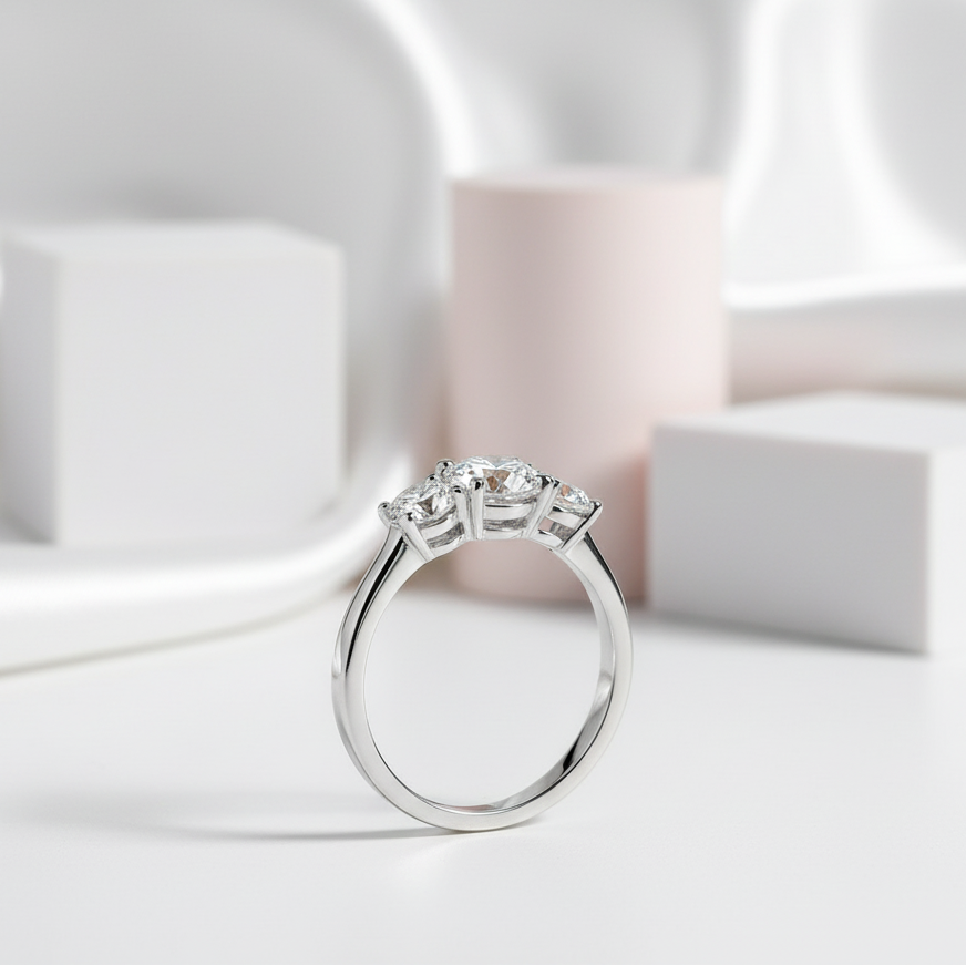 14k White Gold Three-Stone 0.5 Carat Lab Grown Diamond Engagement Ring-Black Diamonds New York