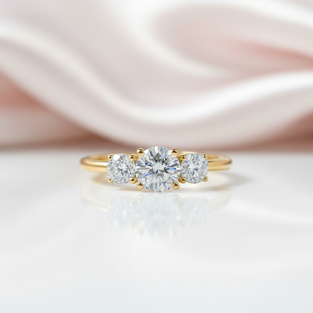 14k White Gold Three-Stone 0.5 Carat Lab Grown Diamond Engagement Ring-Black Diamonds New York