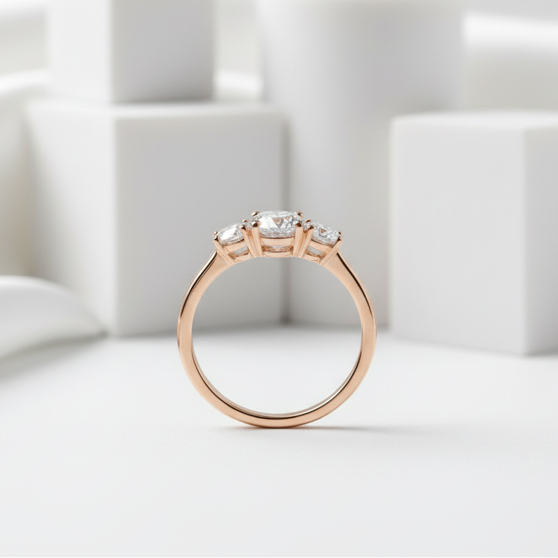 14k White Gold Three-Stone 0.5 Carat Lab Grown Diamond Engagement Ring-Black Diamonds New York