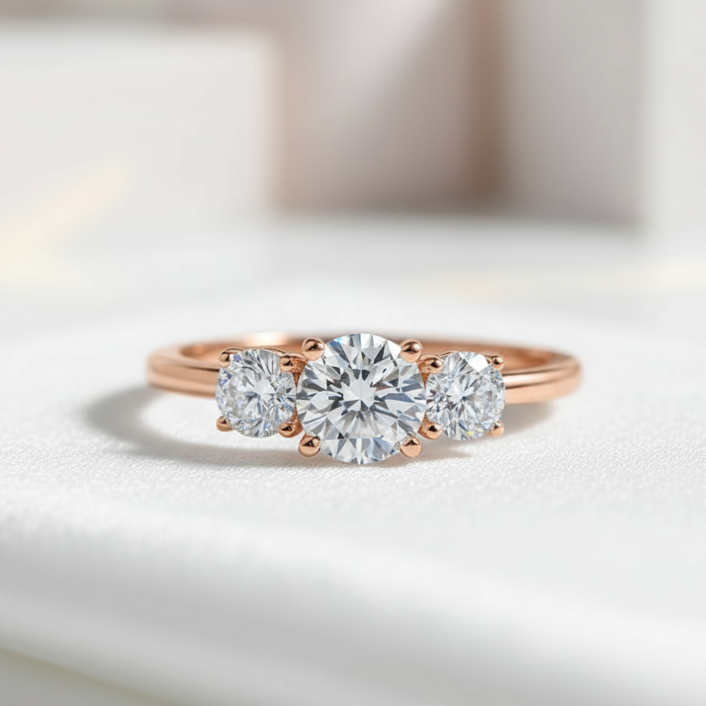 14k White Gold Three-Stone 0.5 Carat Lab Grown Diamond Engagement Ring-Black Diamonds New York