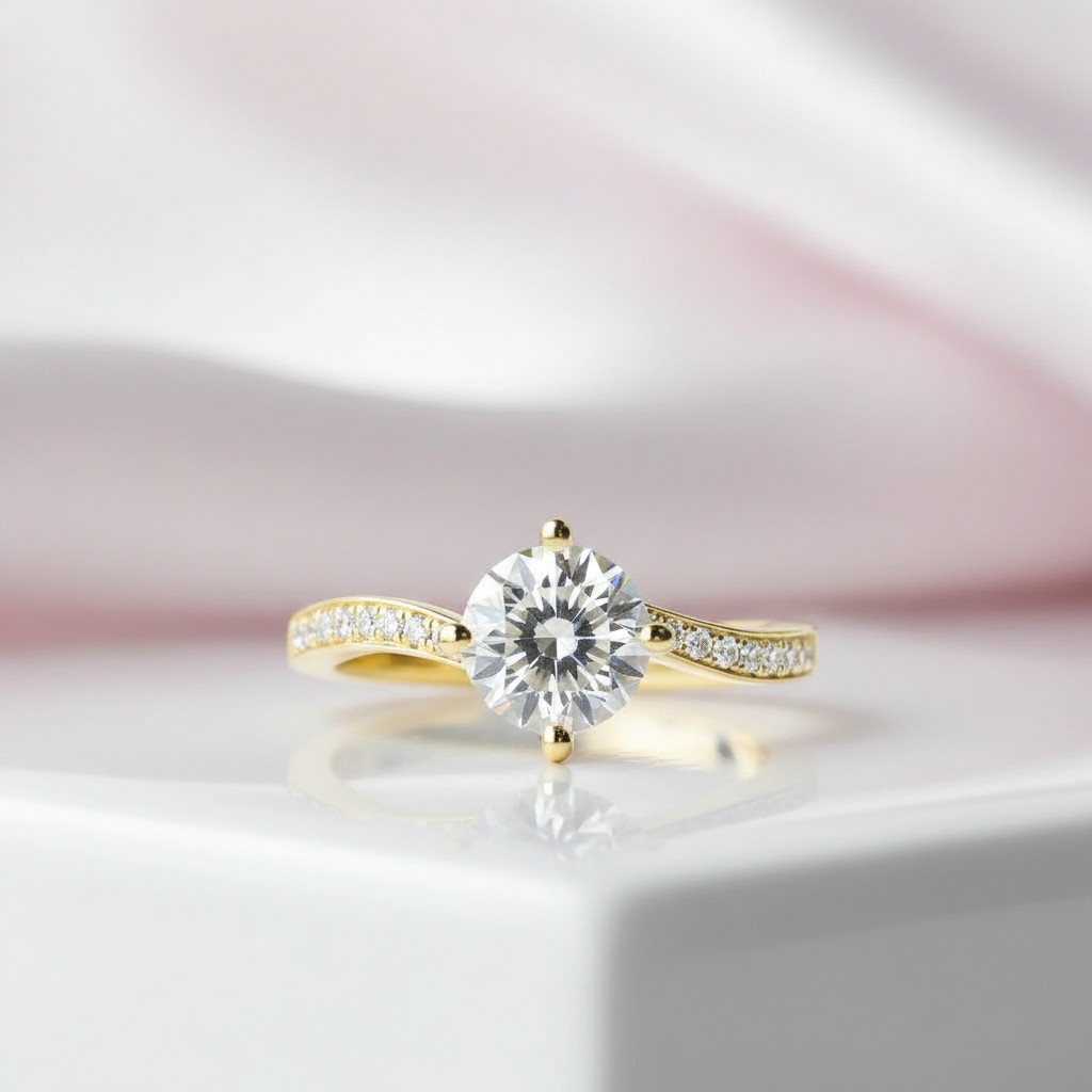 14k Yellow Gold 1.0 Ct D Color Diamond Option Engagement Ring-Black Diamonds New York