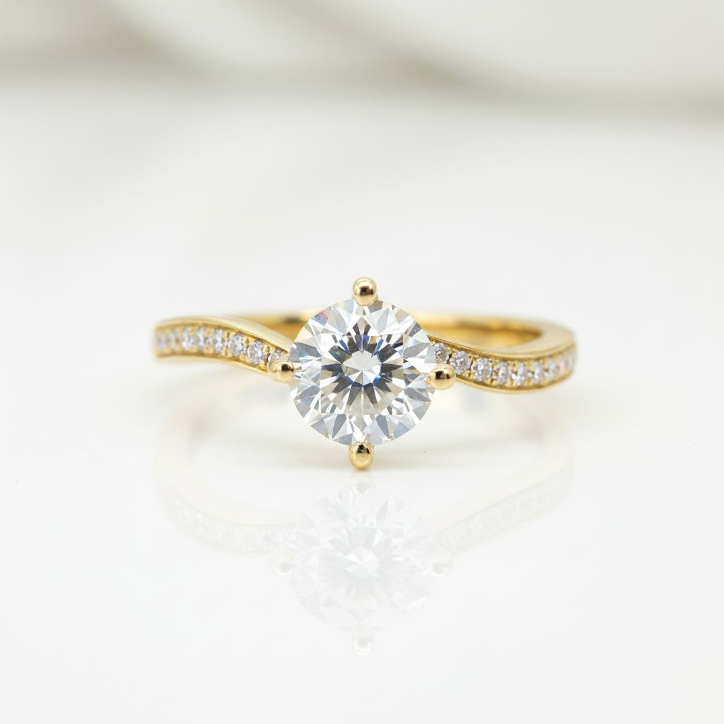 14k Yellow Gold 1.0 Ct D Color Diamond Option Engagement Ring-Black Diamonds New York