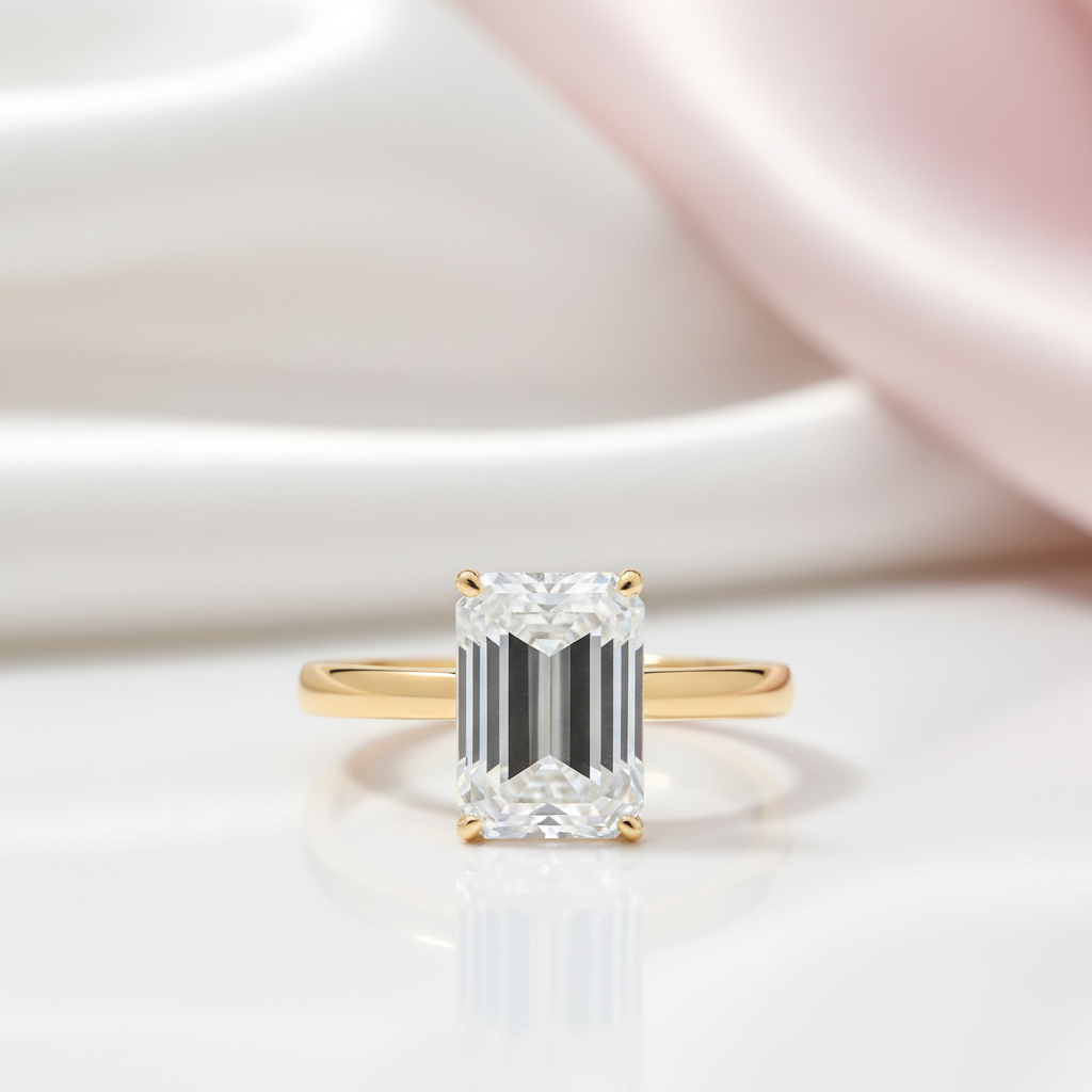 14k Yellow Gold 4.0 Carat Emerald Cut Diamond Option Engagement Ring-Black Diamonds New York