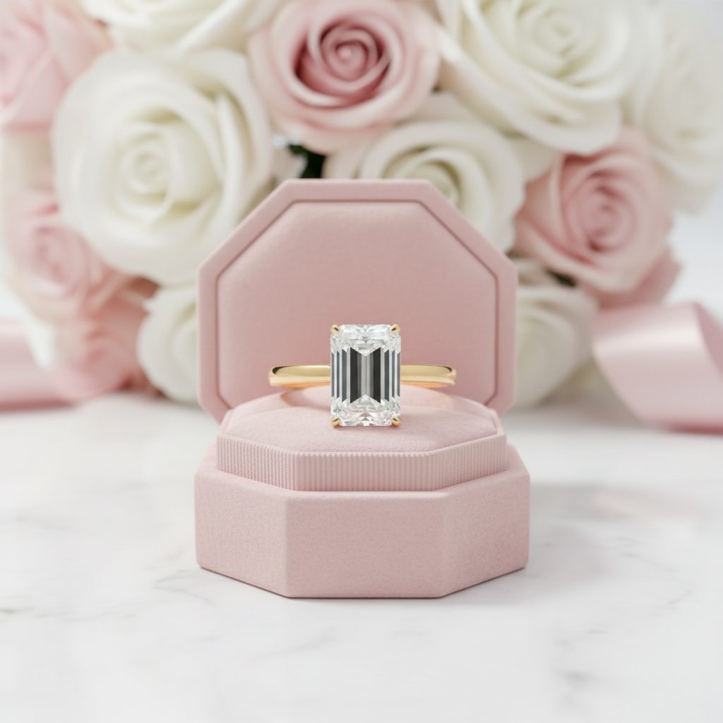 14k Yellow Gold 4.0 Carat Emerald Cut Diamond Option Engagement Ring-Black Diamonds New York