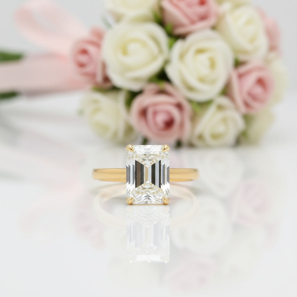 14k Yellow Gold 4.0 Carat Emerald Cut Diamond Option Engagement Ring-Black Diamonds New York