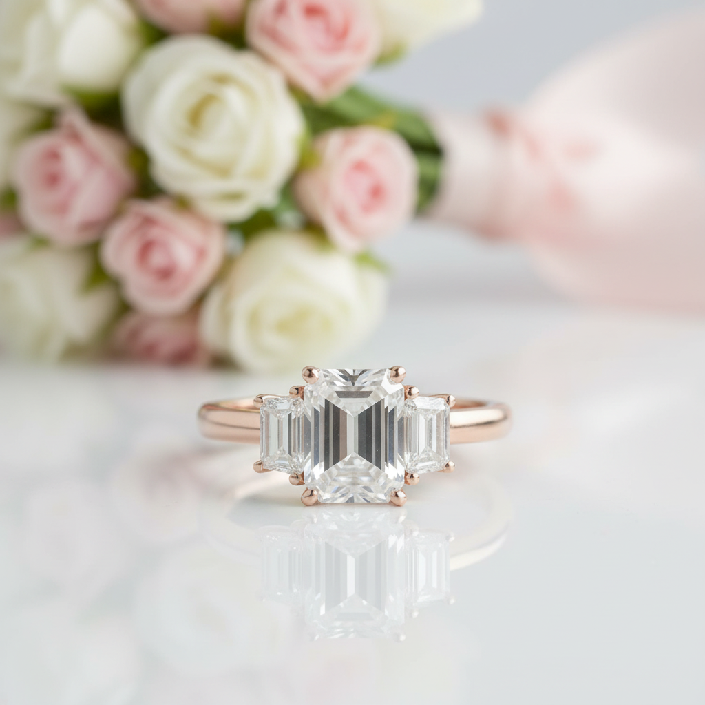 14k Yellow Gold Emerald Cut Diamond Option Baguette Engagement Ring-Black Diamonds New York