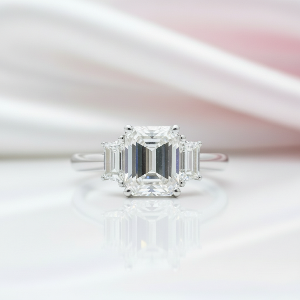 14k Yellow Gold Emerald Cut Diamond Option Baguette Engagement Ring-Black Diamonds New York