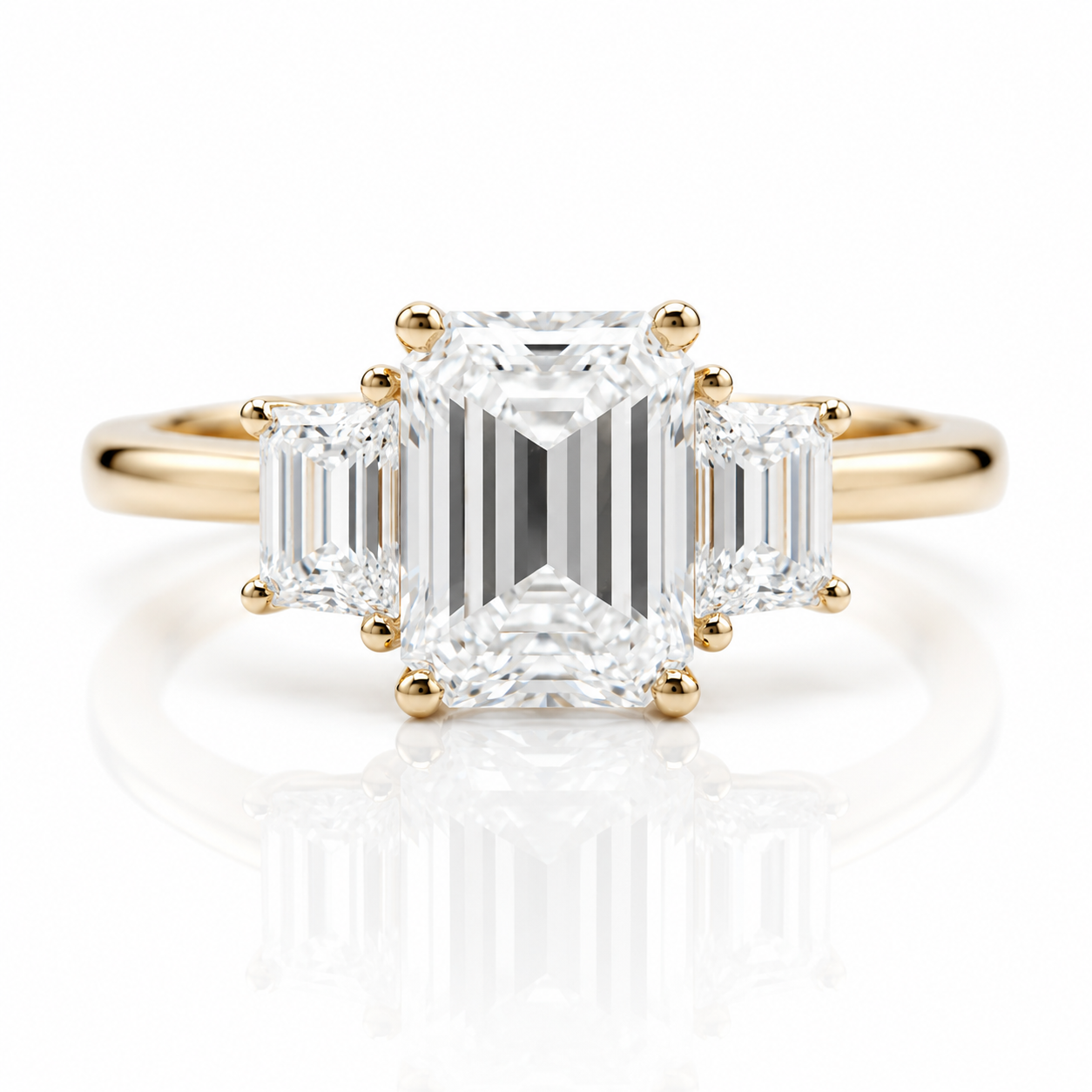 14k Yellow Gold Emerald Cut Diamond Option Baguette Engagement Ring-Black Diamonds New York