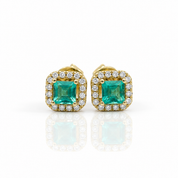 14k Yellow Gold Emerald with Diamond Option Halo Stud Earrings-Black Diamonds New York