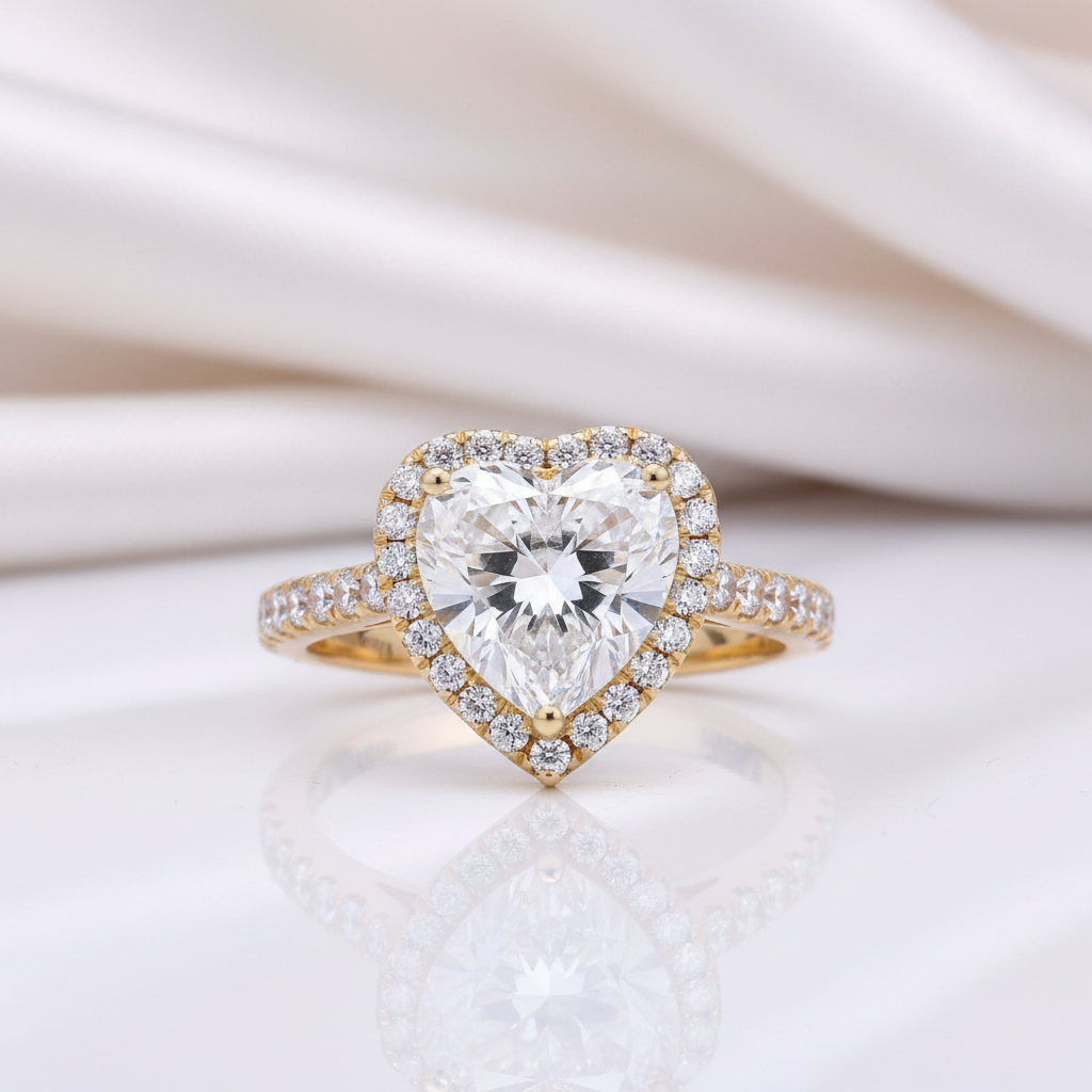 14k Yellow Gold Heart Cut 4.0ct 10mm Diamond Option Halo Engagement Ring-Black Diamonds New York