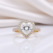 14k Yellow Gold Heart Cut 4.0ct 10mm Diamond Halo Engagement Ring-Black Diamonds New York