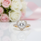 14k Yellow Gold Heart Cut 4.0ct 10mm Diamond Halo Engagement Ring-Black Diamonds New York