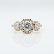 14k Yellow Gold Round Cut Diamond Option 3 Stone Halo Engagement Ring-Black Diamonds New York