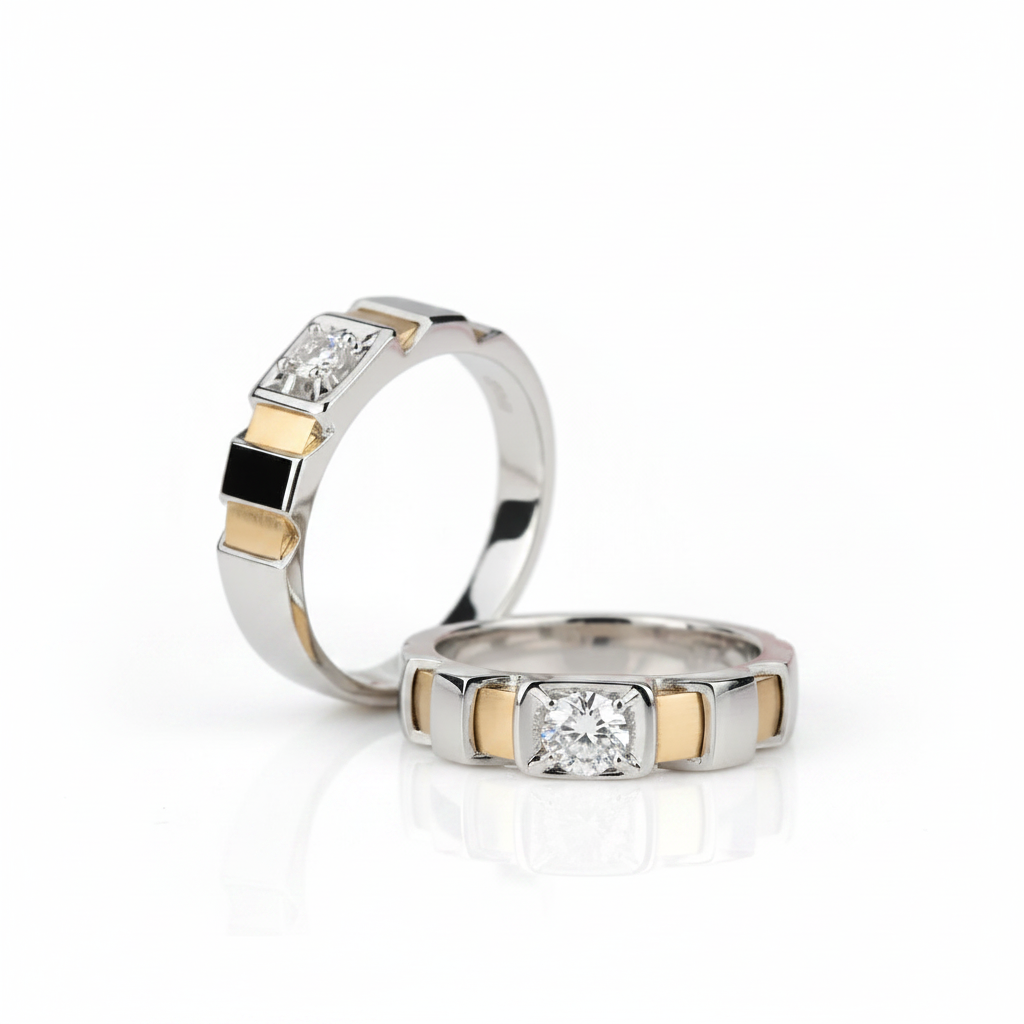 14k Yellow and White Gold Round Diamond Option Classic Engagement Ring-Black Diamonds New York