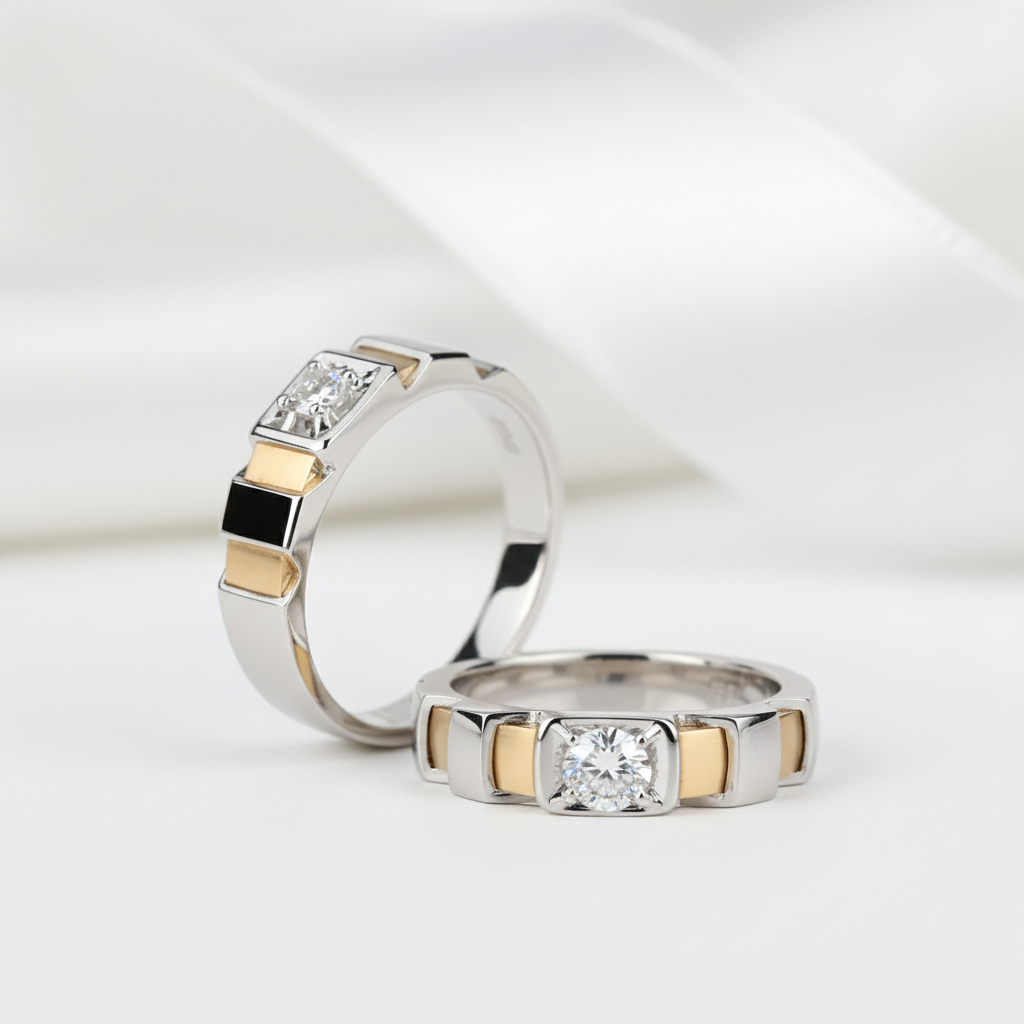 14k Yellow and White Gold Round Diamond Option Classic Engagement Ring-Black Diamonds New York