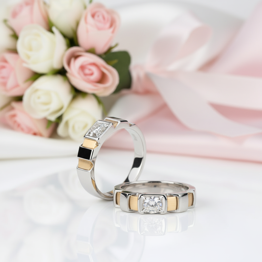 14k Yellow and White Gold Round Diamond Option Classic Engagement Ring-Black Diamonds New York