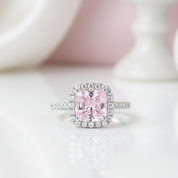 1.5 Carat Cushion Cut Pink Halo Engagement Ring-Black Diamonds New York