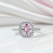 1.5 Carat Cushion Cut Pink Halo Engagement Ring-Black Diamonds New York