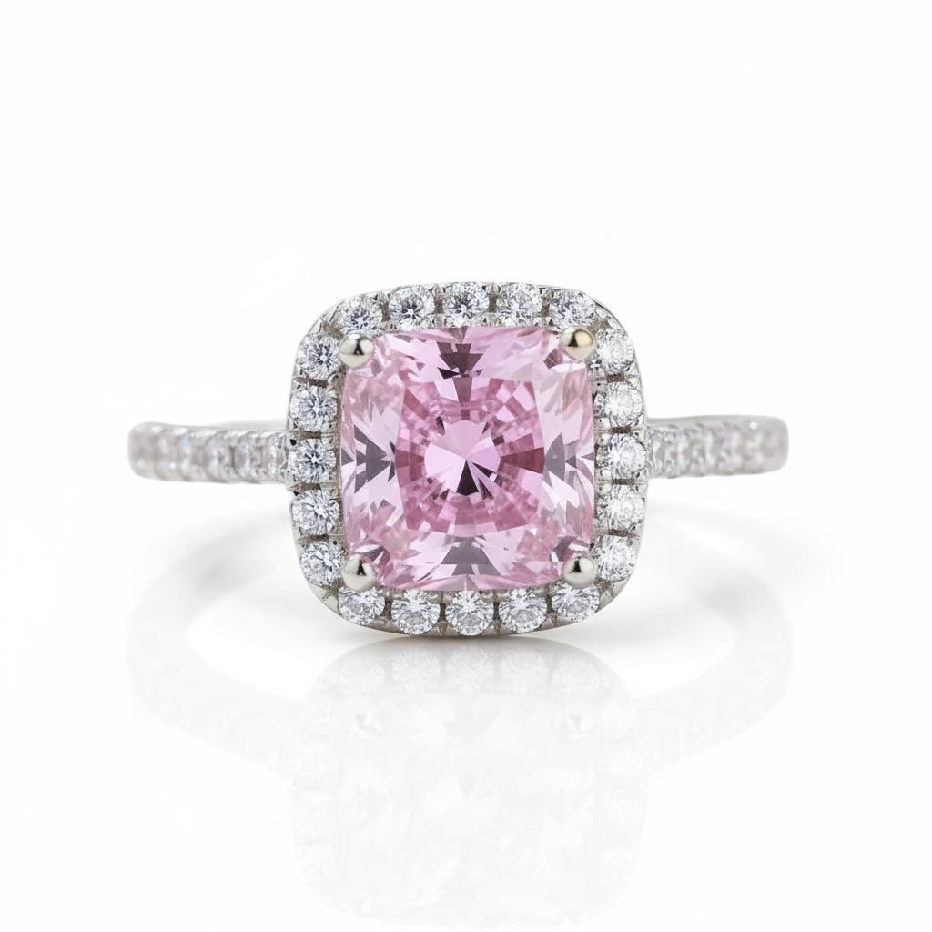 1.5 Carat Cushion Cut Pink Halo Engagement Ring-Black Diamonds New York