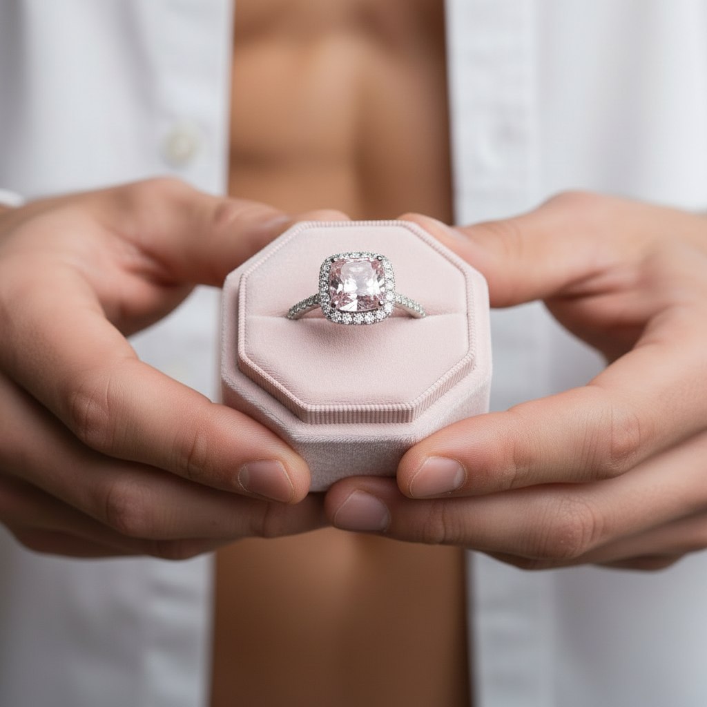 1.5 Carat Cushion Cut Pink Halo Engagement Ring-Black Diamonds New York